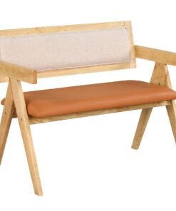 Rubber Wood Dining Bench with Armrest and Sherpa Upholstered Backrest-Natural