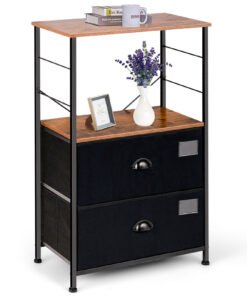 Metal Frame Cabinet Organiser for Home Bedroom -2 Drawersļ¼Open Shelf