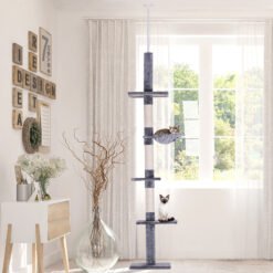 PawHut Floor to Ceiling Cat Tree 230-260cm Height Adjustable, 5-Tier Cat Tower with Scratching Posts, Hammock, Perches, Climbing Activity Centre for Indoor Kittens Playing and Relaxing, Grey