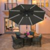 Outsunny 2.7m Garden Parasol Sun Umbrella w/ LED Solar Light Angled Canopy Grey