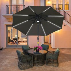 Outsunny 2.7m Garden Parasol Sun Umbrella w/ LED Solar Light Angled Canopy Grey