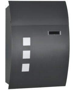 HOMCOM Wall Mounted Letter Box, Weatherproof Post Box for Outside Wall, Modern Mailbox with 2 Keys and Nameplate, Anthracite Grey