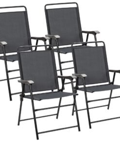 Set of 4 Patio Folding Chairs with Armrest for Outdoor Indoor Camping Garden