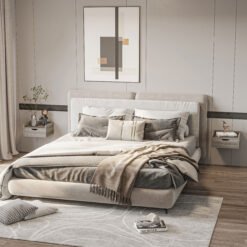 HOMCOM Floating Nightstands Set of 2, Wall Mounted Bedside Table with Drawer for Bedroom, Grey