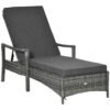 Outsunny Patio Rattan Sun Lounger, Dual Wicker Weave Outdoor Single Reclining Chair Furniture, 5-Level Adjustable Backrest w/ Removeable & Washable Cushion, Mixed Grey