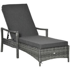 Outsunny Patio Rattan Sun Lounger, Dual Wicker Weave Outdoor Single Reclining Chair Furniture, 5-Level Adjustable Backrest w/ Removeable & Washable Cushion, Mixed Grey