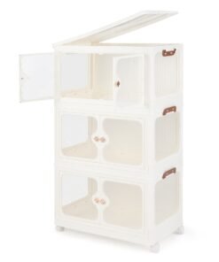 Stackable Storage Containers with Wheels and Lit-White-3-Tier