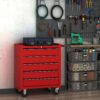 HOMCOM 5 Drawer Tool Box on Wheels, Lockable Steel Tool Cabinet with Side Handle, Red