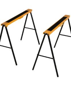 HOMCOM 2PCS Saw Horse Twin Pack Folding Workbench Metal Trestle Stands with Non-slip EVA Surface for Sawing Work Max Load 125kg