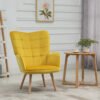 HOMCOM Modern Accent Chair, Upholstered Tufted Wingback Armchair with Seat Padding, Velvet Leisure Lounge Bedroom Chair with Wood Legs, Yellow