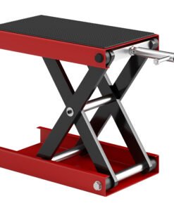 DURHAND 500KG Motorcycle Lift Scissor Jack, Height Adjustable Motorbike Stand with Anti-Slip Wide Deck, Heavy Duty Steel Motorbike Repair Lift Hoist Stand for Home Garage, Red