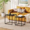 HOMCOM Nest of Tables, Set of 2 Coffee Table, Side Tables with Tempered Glass Desktop and Metal Frame for Living Room, Bedroom, Office, Black