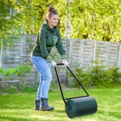 Outsunny 30 L Heavy Duty Water Or Sand Filled ?30cm Garden Steel Lawn Roller Drum - Dark Green