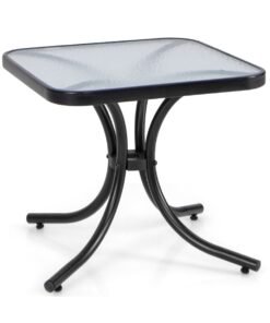 Tempered Glass Top Patio Table with Heavy-duty Metal Frame-Black