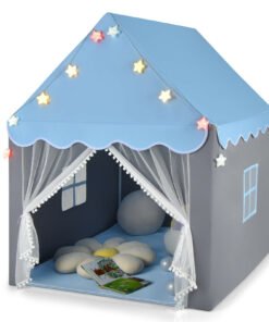 Large Kids Play House with Washable Mat and Star Lights-Blue
