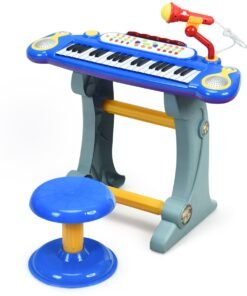 37 Keys Children's Stand Keyboard with Microphone and Light-Blue