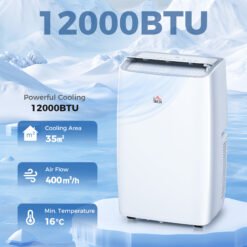 HOMCOM Portable Air Conditioner 12000 BTU, 4-in-1 Air Conditioning Unit, Dehumidifier, Cooling, Fan, Sleep Mode with 3 Speeds, Remote Control, LED Display, 24H Timer, Window Kit, Children Lock, 35m