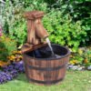 Outsunny Wood Barrel Patio Water Fountain Garden Decorative Ornament Water Feature with Electric Pump