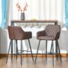 HOMCOM Set of 2 Bar stools Retro PU Leather Bar Chairs w/ Footrest Metal Frame Comfort Support Stylish Dining Seating Home Brown