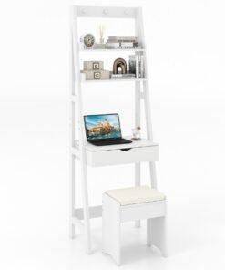Vanity Desk Set with Flip Top Mirror and Hooks-White