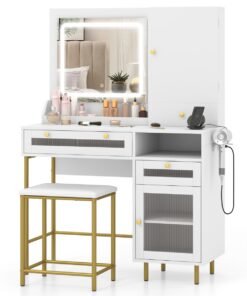 Vanity Set with 2 Fluted Glass Drawers and 1 Ordinary Drawer-White