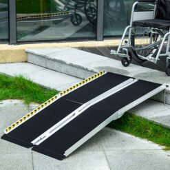 HOMCOM Wheelchair Ramp, 152L x 73Wcm, 272KG Capacity, Folding Aluminium Threshold Ramp with Non-Skid Surface, Transition Plates Above and Below for Home, Steps, Stairs, Curbs, Doorways