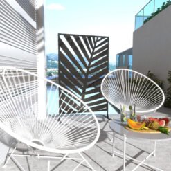 Outsunny Decorative Privacy Screen with Stand, 6.5FT Freestanding Metal Outdoor Divider, Decorative Privacy Panel with Expansion Screws for Garden Patio Pool Hot Tub, Banana Leaf Style, Black