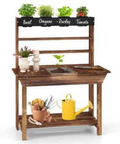 Wooden Potting Bench Table for Kids with Solid Fir Wood Frame and Removable Sink-Natural