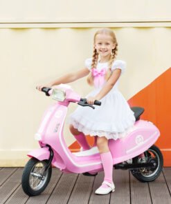 AIYAPLAY 24V Kids Electric Motorbike, Ride on Motorcycle with Manual Throttle, Brakes and LED Lights for Ages 8-12 Years, Pink