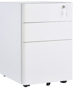 Vinsetto Lockable Cabinet, Rolling Filing Cabinet with 3 Drawers, Steel Office Drawer Unit for A4, Letter, Legal Sized Files