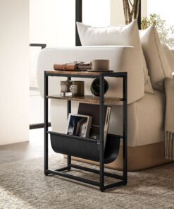 HOMCOM Narrow Side Table, End Table with 3-Tier Storage, V-Shaped Magazine Holder for Living Room, Bedroom, 43 x 18 x 56 cm, Ru