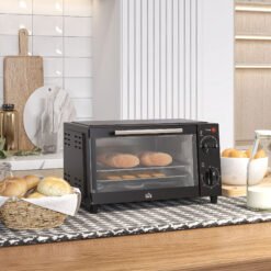 HOMCOM Mini Oven, 9L Countertop Electric Grill, Toaster Oven with Adjustable Temperature, Timer, Dishwasher Safe Baking Tray and Wire Rack, 750W, Black