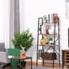 HOMCOM Ladder Shelf, Bookshelf, 4-Tier Industrial Storage Rack for Living Room, Bedroom, Kitchen, Rustic Brown and Black