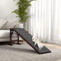 PawHut Pet Ramp for Dogs with Non-Slip Carpet and Top Platform - Brown & Grey