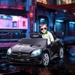 HOMCOM Benz SLC 300 Licensed 12V Kids Electric Ride On, with Music, Remote Control, LED Headlights, Horn, Black