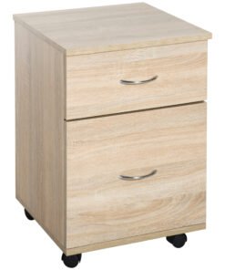 HOMCOM Two Drawer Filing Cabinet with Wheels- Oak