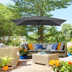 Outsunny 3x2m Patio Parasol Garden Umbrellas Canopy with Aluminium Tilt Crank Rectangular Sun Shade Steel, Black