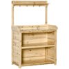 Outsunny Garden Potting Bench Table, Wooden Workstation Bench w/ Galvanized Metal Tabletop, Storage Shelves and Hooks, Natural