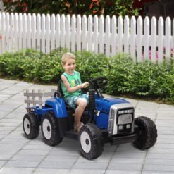 HOMCOM Ride On Tractor, Battery Powered Electric Car, with Detachable Trailer, Remote Control, Music, Blue