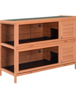 PawHut Rabbit Hutch Outdoor Guinea Pig Hutch Bunny Cage with No-Leak Trays, Divider, 136 x 50 x 93cm, Orange