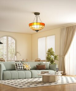 HOMCOM Tiffany Style Ceiling Light, Vintage Chandelier with 3 E27 Sockets, Semi Flush Mount for Living Room, Bulbs Not Included