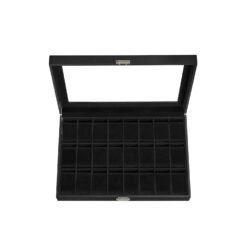 Lockable Watch Box with 24 Slots and Glass Lid Ink Black