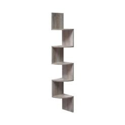 Greige Wall-Mounted Wooden Corner Bookshelf