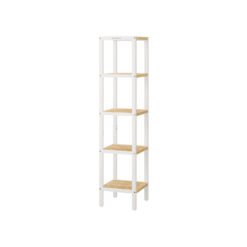 5-Tier Bamboo Bathroom Shelf Cloud White and Natural Beige