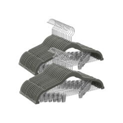 Set of 30 Velvet Trouser Hangers with Clips Slate Grey