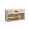 Shoe Bench with Cushion and 3 Compartments Natural Beige