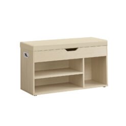 Shoe Bench with Cushion and 3 Compartments Natural Beige