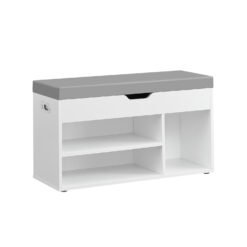 Shoe Bench with Cushion and 3 Compartments Cloud White