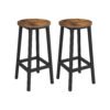 Bar Stool Set of 2 Round Chair Steel Frame Rustic Brown and Black