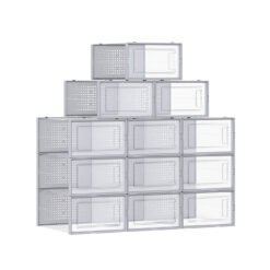 Pack of 12 Stackable Shoe Boxes Transparent and Dove Grey